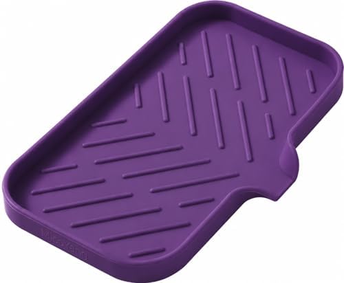 MicoYang Silicone Soap Dish with Drain Spout — Self-Draining Sink Organizer Tray for Bathroom & Kitchen, Sponges, Dispensers & Soap Holder, Non-Slip & Dishwasher Safe, Purple (Medium, 9.6"×5.3") by MicoYang