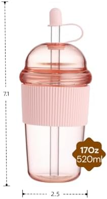 Reusable Iced Coffee Cups with Lids and Straws 17oz, Boba Cup with Straw, Tumbler with Silicone Sleeve for Cold Drinks, Iced Coffee, Bubble Tea - Pink - Image 3