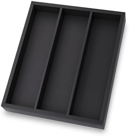Fibogollo Bamboo Silverware Organizer with 3 Slots for Kitchen（Black） by Fibogollo