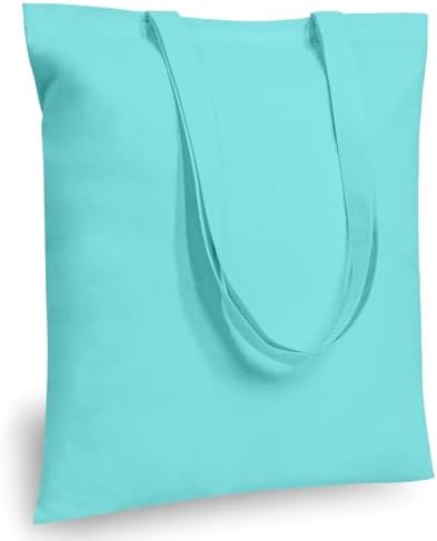 TOPDesign 24-Pack Economical 16"x15" Aqua Blue Cotton Tote Bags, Lightweight Medium Reusable Grocery Shopping Cloth Bags, Suitable for DIY, Advertising, Promotion, Gift, Activity by TOPDesign