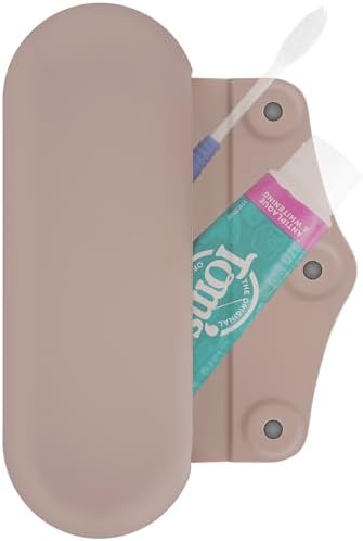 Linkidea Manual Toothbrush Travel Case with Magnetic Snap, Compatible with Colgate ExtraClean, Oral-B CrossAction Toothbrush, Portable Silicone Protective Box (Khaki) by Linkidea