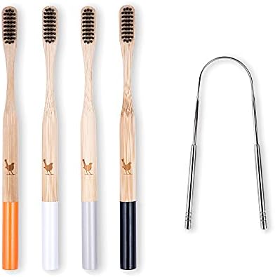 Bamboo Toothbrush with Soft Bristles and Tongue Scraper by NativeBirds