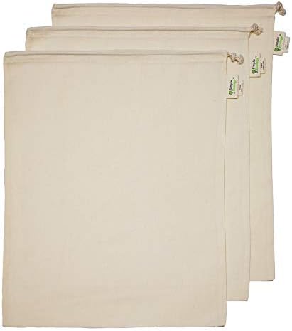 Simple Ecology Reusable Grocery Produce Shopping and Storage Bags, Organic Cotton Muslin, XLarge 3 pack by Simple+Ecology