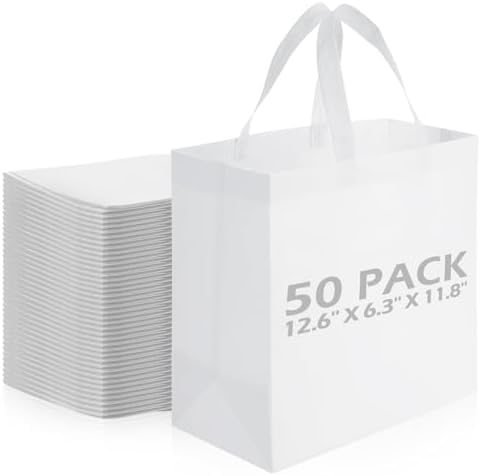 Reginary 50 Pcs Reusable Tote Bags Shopping Bags Non Woven, White by Reginary