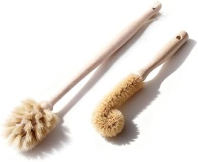 2-Piece Wooden Bottle Brush Set - Includes Tapered Cup Brush & L-Shape Coconut Scrubber - Beech Wood Cleaning Kit for Water Bottles, Glassware & Vases by milinkllc