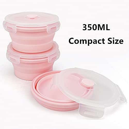 CCyanzi 3piece Round Collapsible Bowl with Lids, Silicone Food Storage Containers, Microwave & Freezer Safe, Space Saving for Kitchen Cabinet and Camping Backpack,(Pink) - Image 2