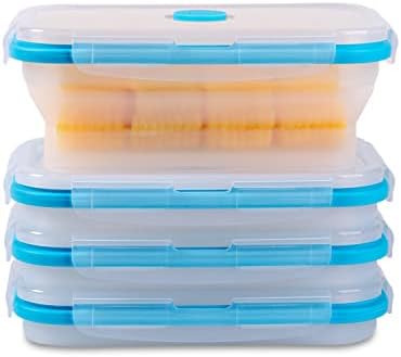 Collapsible Food Storage Containers with Airtight Lid & Vent, 27oz, Kitchen Stacking Silicone Collapsible Meal Prep Container Set for Leftover, Microwave Freezer Dishwasher Safe, Translucent, Set of 4 by Annaklin