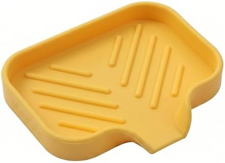MicoYang Silicone Soap Dish with Drain Spout, Self-Draining Sink Organizer Tray for Bathroom and Kitchen, Sponges, Dispensers and Soap Holder, Non-Slip & Dishwasher Safe, Yellow (Compact, 4.9"×3.2") by MicoYang