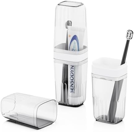 Large Enclosed Toothpaste and Toothbrush Travel Case with Rinse Cup by Oasiteege