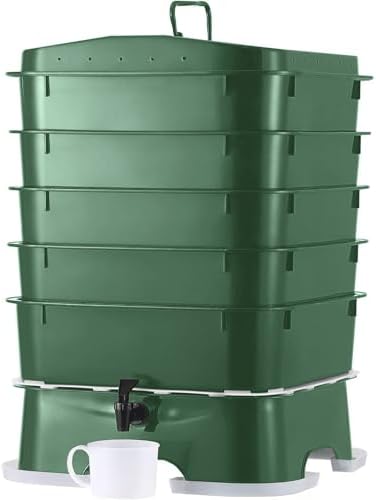 ® Plus US Made 5 – Tray Worm Composter -Forest Green,Sustainable Design for Both Indoor & Outdoor, Worm Compost Bin for Vermicomposting Starter, Recycling Food Wastes by VermiHut