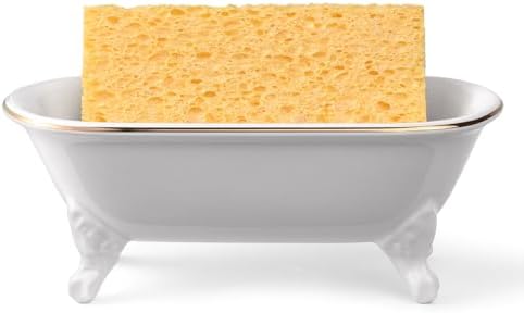 Mini Clawfoot Bathtub Soap Dish,Bar Soap Holder,White Gold Rim - Image 3