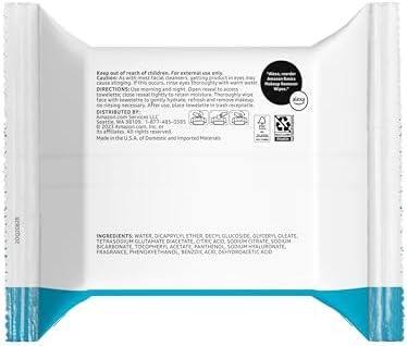 Amazon Basics Makeup Remover Wipes, Gentle Cleansing, Dermatologist Tested, Hydrating with Hyaluronic Acid, Plant Based, Alcohol-Free, Removes Waterproof Mascara, Facial Cleansing, 25 Count - Image 2