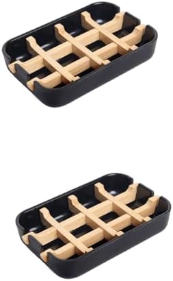 Bamboo Fiber Soap Holder & Dish, Black, 2 Pack by Ninebendstreams