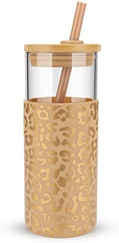 Tronco 20 oz Glass Tumbler with Lids and Straws, Reusable Iced Coffee Cups by Tronco