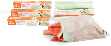Full Circle Compostable Zipper Bags – 1 Gallon Size, 60ct, 4 Boxes of 15 – Plant-Based & Plastic-Free, No Microplastics, Leak-Resistant, Resealable Food-Safe Bags by Unknown