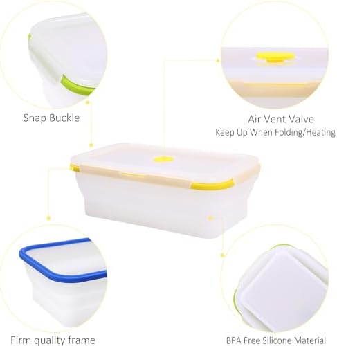 3 Pack Large Translucent Collapsible Silicone Food Storage Containers with Lids, 60.8oz Bento Lunch Boxes, for Kitchen, Office, Camping, Travel, BPA Free - Image 3
