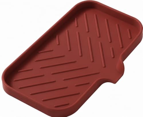 MicoYang Silicone Soap Dish with Drain Spout — Self-Draining Sink Organizer Tray for Bathroom & Kitchen, Sponges, Dispensers & Soap Holder, Non-Slip & Dishwasher Safe, Red (Medium, 9.6"×5.3") by MicoYang