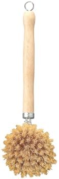 HIC Kitchen Natural Bristle Veggie and Dish Scrub Brush, Non-Scratch Natural Tampico Bristles with Wooden Handle by HIC