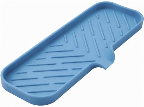 MicoYang Silicone Soap Dish with Drain Spout — Self-Draining Double Sink Organizer Tray for Kitchen & Bath, Dispensers, Sponges & Soap Holder, Non-Slip & Dishwasher Safe, Lichen Blue (Large, 12"×4") by MicoYang