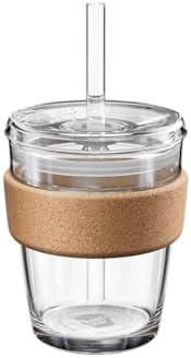 KeepCup Cold Cup - Brew Cork Tempered Glass Ice Coffee Tumbler with Recovered Cork Band, Lid and Straw - 12oz (340ml) by KeepCup