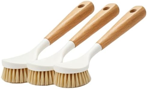 3pcs Wooden Dish Brush,Natural Sisal Bristle Kitchen Scrubber | Short Medium Long Wood Handle Brush,Eco Friendly Non Scratch Pot Cleaner (3‑Pack Long Round‑Head) by Unknown