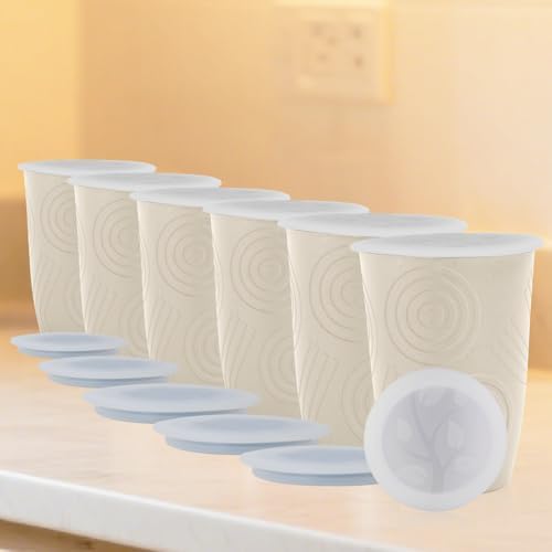 Wrova Wheat Straw Cups with Silicone Covers 16oz Set of 6 - Alternative Plastic Cups Microwave & Dishwasher Safe - Plastic Drinking Cups Unbreakable for Kids - Beige - Image 6