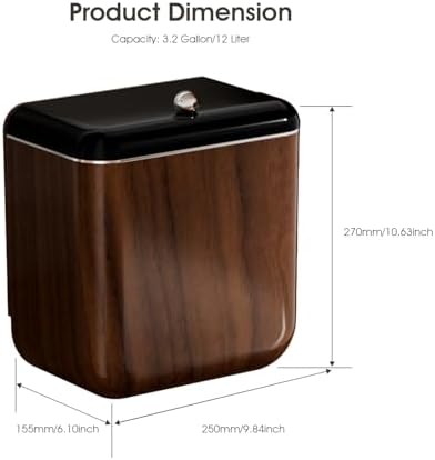 Large 3.2 Gallon Compost Bin, Under Sink Trash Can with Lid, Hanging Waste Cabinet for Office Kitchen Cupboard Bathroom Bedroom, Walnut Color - Image 3
