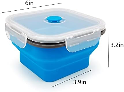 CARTINTS 900ml Collapsible Bowl With Plastic Lid for Camping, Silicone Lunch Container Set Includes Foldable Spoon, Space-Saving Travel Food Container, Microwave Freezer Safe, Blue - Image 2