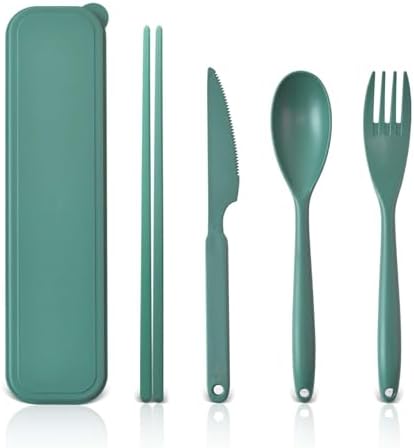 Large Reusable Travel Utensils with Case, Plastic Camping Cutlery Set by Lnrkai