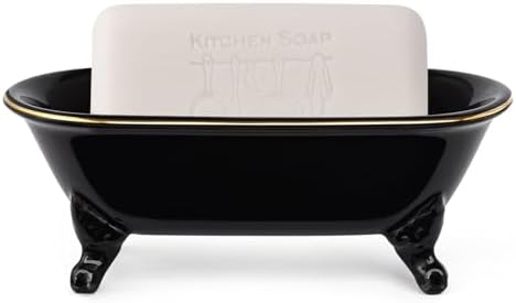 Mini Clawfoot Bathtub Soap Dish,Bar Soap Holder,Black Gold Rim - Image 2