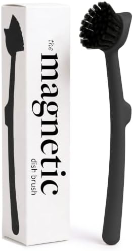 Earth & Mango Magnetic Dish Brush & Scraper, Snaps to Sink, Onyx Black by Earth+%26+Mango