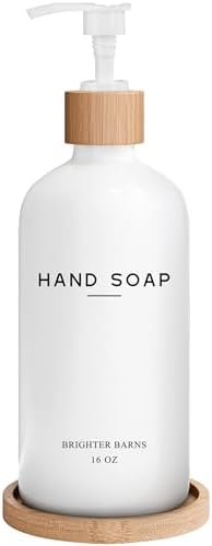 White Glass Hand Soap Dispenser Bathroom Set by Brighter Barns - Liquid Hand Soap Dispenser for Kitchen Sink - Boho Bathroom Pump Bottle Set - Minimalist Home Decor for Vacation Rental, Gifts (White) by BrighterBarns
