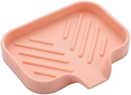 MicoYang Silicone Soap Dish with Drain Spout, Self-Draining Sink Organizer Tray for Bathroom and Kitchen, Sponges, Dispensers and Soap Holder, Non-Slip and Dishwasher Safe, Pink (Compact, 4.9"×3.2") by MicoYang