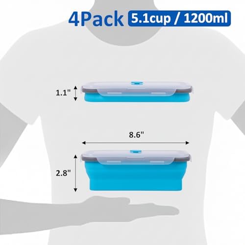 Collapsible Silicone Food Storage Containers Set with Lid & Air Vent,Foldable Lunch Containers(4PCS,Blue,40oz) - Image 2