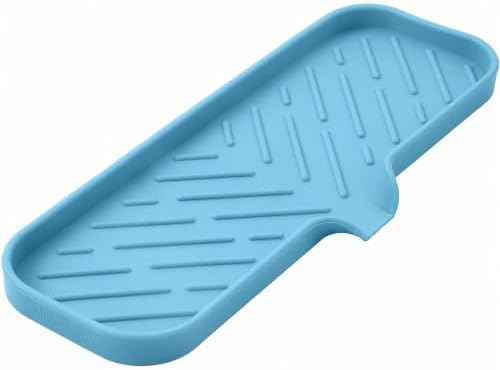 MicoYang Silicone Soap Dish with Drain Spout — Self-Draining Double Sink Organizer Tray for Kitchen & Bath, Dispensers, Sponges & Soap Holder, Non-Slip & Dishwasher Safe, Light Blue (Large, 12"×4") by MicoYang