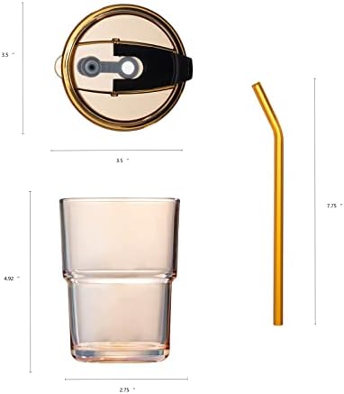 BLUEPOLAR 13oz/400ml Glass Tumbler Water Cup with Straw and Lid, Sealed Carry on for Coffee, Iced Tea, Thick Wall Insulated Amber 2-Pack - Image 4