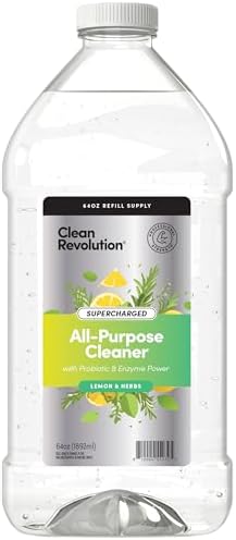 Clean Revolution SuperCharged All Purpose Cleaner Refill with Smart Probiotic + Enzyme Complex, Multi-Surface Kitchen Bathroom & Floor Cleaner, Lemon & Herbs, 64 Fl oz (Pack of 1) by CleanRevolution