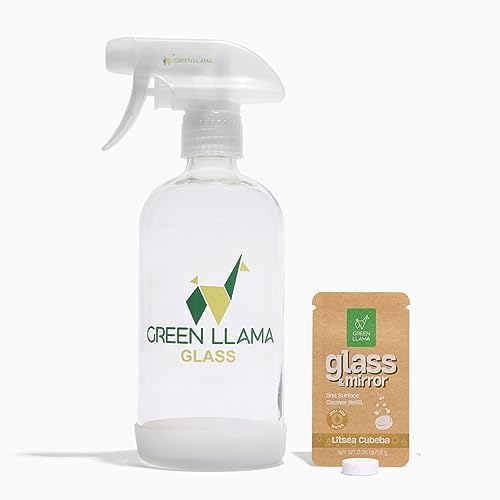 Green Llama Eco-Friendly Glass and mirror Cleaning Spray | 16oz Glass Bottle, 1 Refill Tablet, Listea Cubeba Scent - Natural, Sustainable, Safe for Home Surfaces | Ideal for Eco-Shoppers by GreenLlama