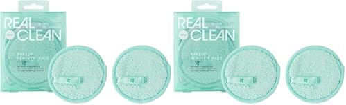 Real Techniques Real Clean Makeup Remover Pads, Reusable Makeup-Removing Rounds, Dual-Sided For Toner, Essence, Eye & Face Makeup Removal, For All Skin Types, 2 Count (Pack of 2) by RealTechniques