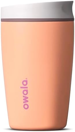 Owala SmoothSip Slider Insulated Stainless Steel Coffee Tumbler, Reusable Iced Coffee Cup, Hot Coffee Travel Mug, BPA Free 12 oz, Peachy Keen by Unknown