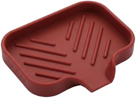 MicoYang Silicone Soap Dish with Drain Spout, Self-Draining Sink Organizer Tray for Bathroom and Kitchen, Sponges, Dispensers and Soap Holder, Non-Slip and Dishwasher Safe, Red (Compact, 4.9"×3.2") by MicoYang