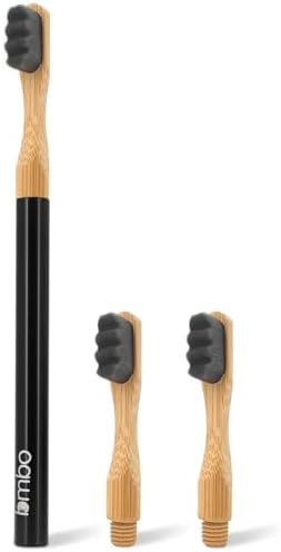 Extra Soft Toothbrushes for Adults - 3 Replaceable Natural Bamboo Tooth Brush Heads with Black Almunium Handle. Soft Bristle Braces Toothbrush. Butter on Gums Manual Toothbrush by Unknown