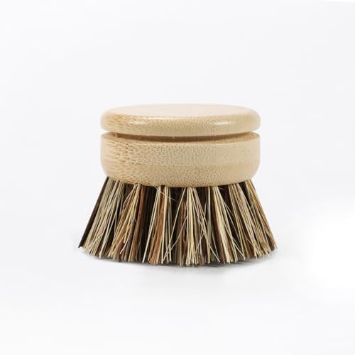 Long Handle Replaceable Head Pot Brush, Bamboo and Wood dishwashing Brush Set (2 Packs) - sisal/Mixed Brown Cleaning Brush, Suitable for Non Stick pots, Plates, Cups, etc - Image 2