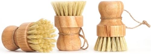 Diahom Bamboo Dish Brush Scrubber 3 Pack for Kitchen Cleaning Pot Pans - Image 3