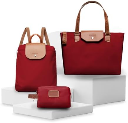 Longvoyage Bonne Vivante 3-Piece Travel Bag Set, Roll-Up Backpack, Large Waterproof Bag & Cosmetic Case, Matching Travel Accessories, Red by LONGVOYAGE