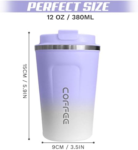 SPLMIFA Travel Coffee Mug Leak-Proof, Reusable Coffee Cups with Lid, Stainless Steel Vacuum Insulated Coffee Tumblers, Thermal Insulation Cup for Men & Women Hot & Cold Drinks(2nd-Purple White, 12OZ) - Image 4