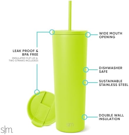 Simple Modern Insulated Tumbler with Lid and Straw | Iced Coffee Cup Reusable Stainless Steel Water Bottle Travel Mug | Gifts for Women Men Her Him | Classic Collection | 28oz | Green Apple - Image 2