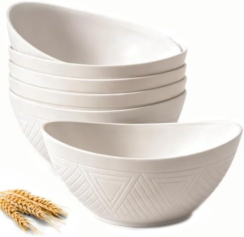 Homienly Wheat Straw Bowls, Large Salad Bowls Set of 6, 60 OZ Large Capacity Serving Bowl for Kitchen, Picnic, Camping,Lightweight Unbreakable Microwave and Dishwasher Safe Big Bowl - White by HOMIENLY