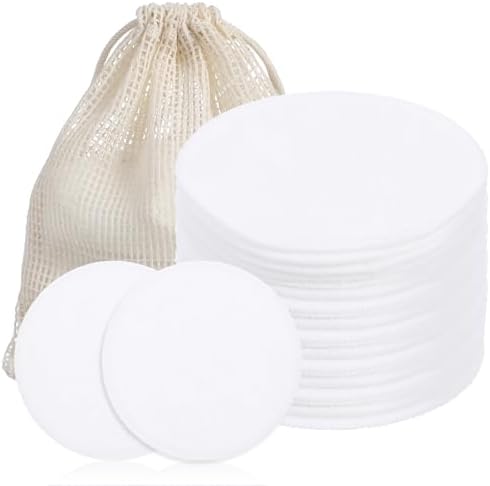 Grevosea 20 Pcs Reusable Cotton Rounds for Face, Makeup Remover Pads Reusable Cotton Face Pads with a Mesh Washable Laundry Bag for Makeup Removal Facial Cleansing Skincare Travel Essentials by Unknown