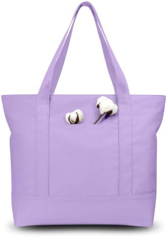 TOPDesign 3-Pack Canvas Tote Bags with an External Pocket, Reusable Grocery Shopping Bags, Top Zipper Closure, Daily Essentials (Lavender) by TOPDesign